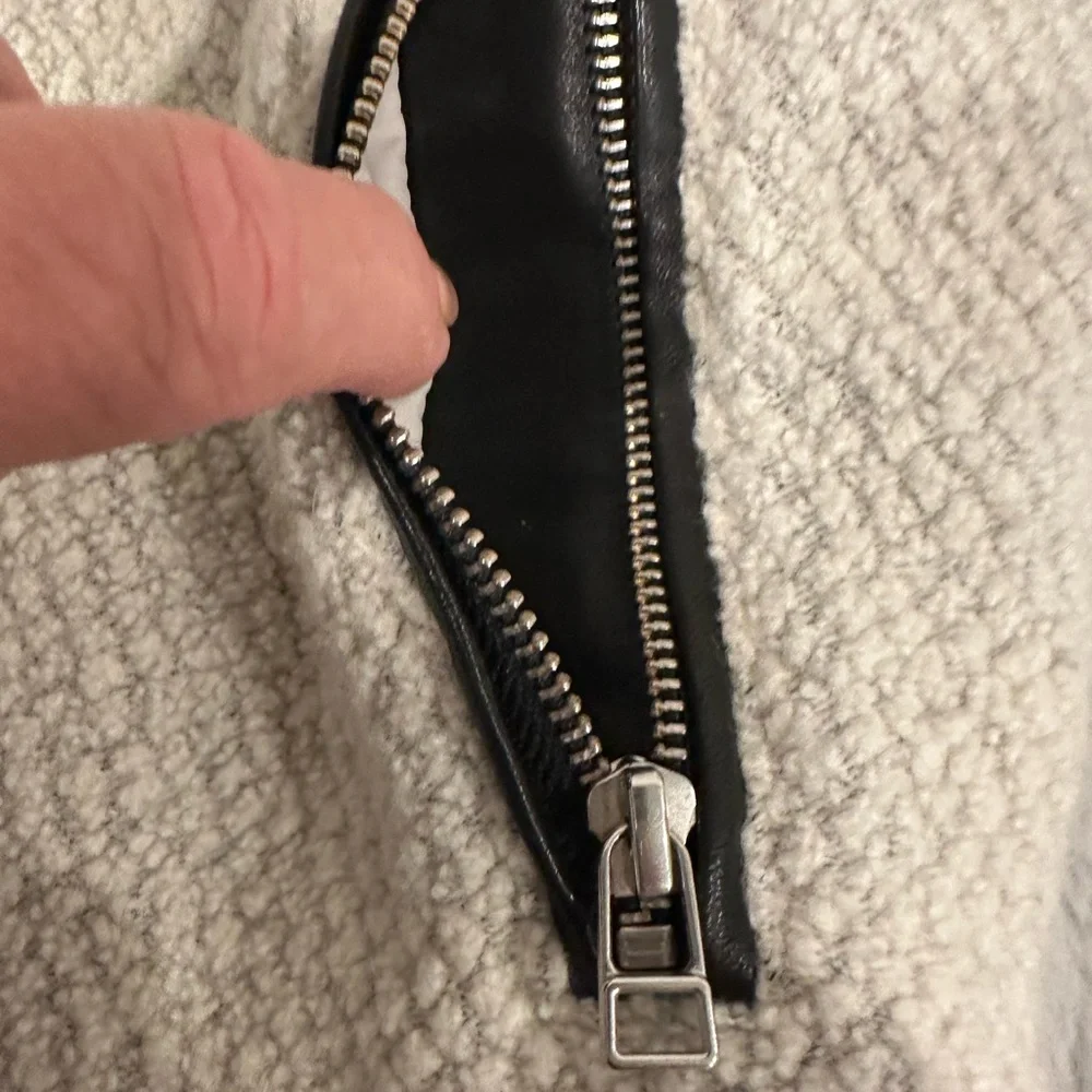 ATHLETA Bouclé Leather Bomber Jacket Black White Zip Cropped Jacket Small